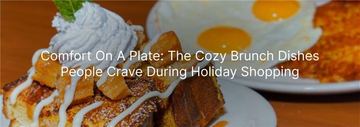 A cozy brunch plate featuring French toast topped with whipped cream and caramelized apples, served alongside sunny-side-up eggs and crispy hash browns.